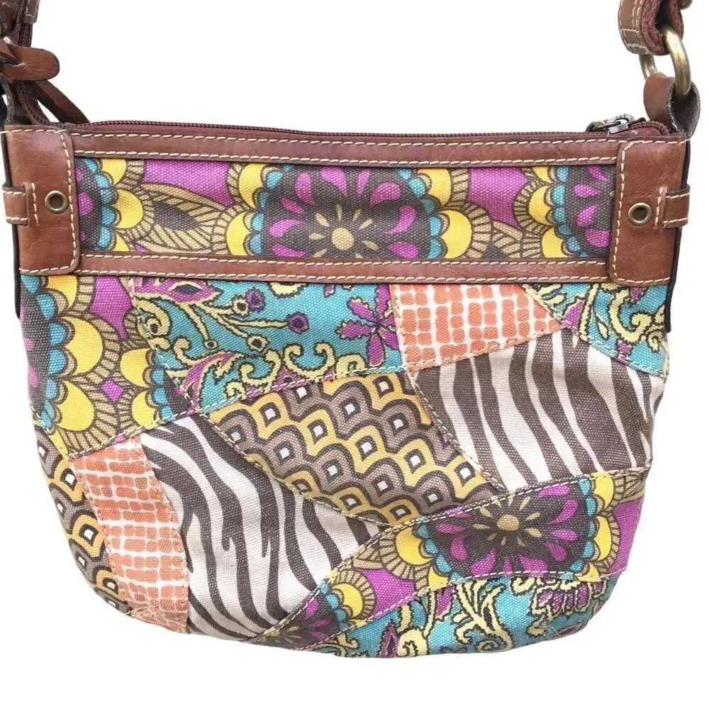 Vintage Graphic Fossil Cotton Leather Boho Hippie Bag